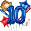 Baseball Balloons 10th Birthday Decorations for Boys, Baseball Party Decoration Baseball Sports Theme Party Supplies, 40 inch Foil Number Balloons 10 Balloon Number Blue Red White Sports Balloon Kits