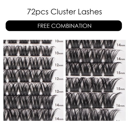 Cluster Lashes 72 Individual Lashes Clusters Eyelash Extensions False Eyelashes DIY Wispy Fluffy Lash Extension Reusable False Eyelashes Natural Look Mix 10-16mm C D Curl-DM27