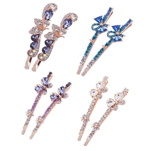 8 Pieces/4 Pairs Rhinestone Bobby Pins 2.36" Crystal Hairpin Sparkling Metal Hair Clips Styling Decorative Accessories for Lady Women Girls