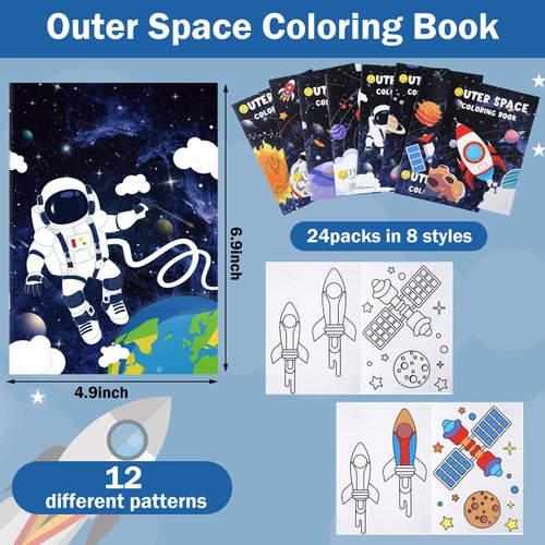 Faccito 24 Pieces Outer Space Coloring Book for Kids Astronaut Rocket Coloring Book Bulk Space Drawing Books Galaxy Activity Books for Solar System Birthday Planet Party Decor Goodie Bag Gift Stuffer