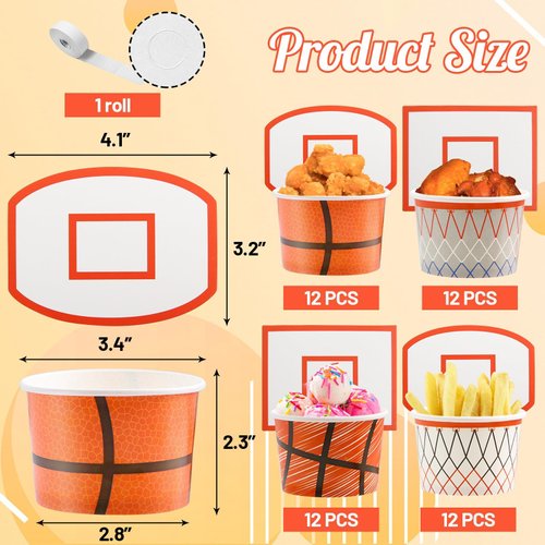 Basketball Hoop Snack Cups 48 Sets Basketball Party Decorations Kids Paper Snack Cups Disposable Treat Snacks Bowls Basketball Party Supplies