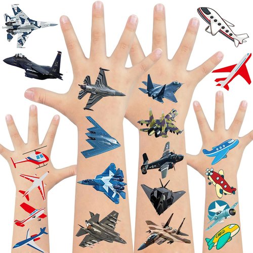 20 Sheet Fighter Jet Temporary Tattoos Stickers 240Pcs Military Army Air Force Airplane Party Favors Decoration Supplies for Goodie Bags Fillers Exchange Gifts School Prizes Game Rewards