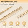 Lash Tweezers for Eyelash Extension, Hand Calibrated Straight eyelash tweezers, False Lash Application Tools, Lash extension tweezers gold