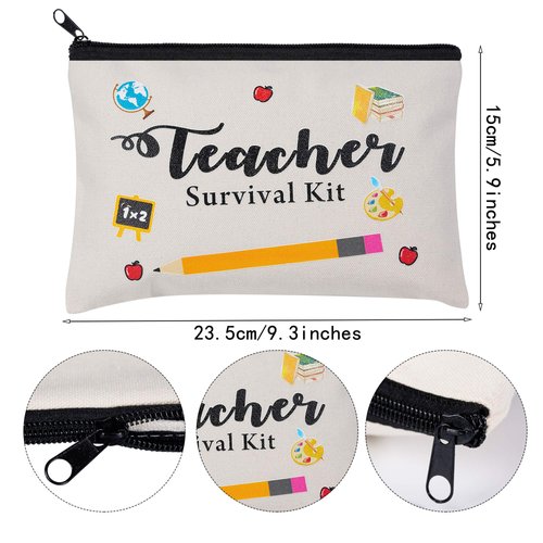 24pcs Teacher Appreciation Gifts 4 Makeup Pouch Cosmetic Bag and Teach Blessing Card Bracelets with Greeting 16 Hair Ties No Crease Ribbon Elastic Ponytail Holder