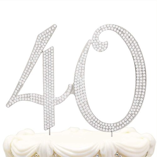 Hatcher lee Bling Crystal 40 Birthday Cake Topper - Best Keepsake | 40th Party Decorations Silver