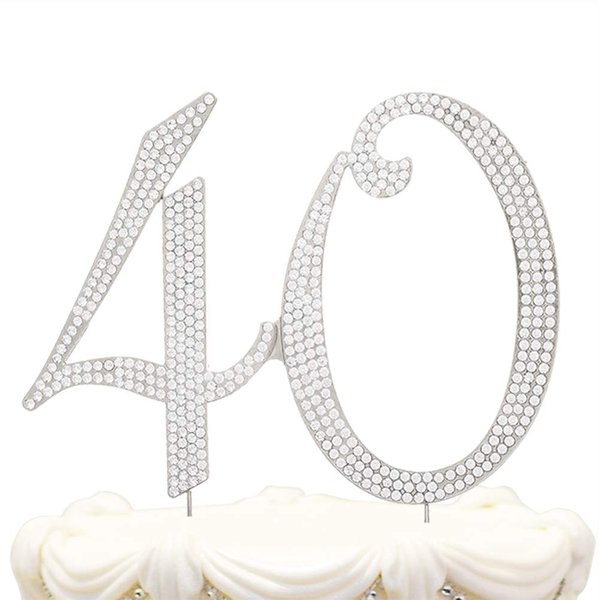 Hatcher lee Bling Crystal 40 Birthday Cake Topper - Best Keepsake | 40th Party Decorations Silver