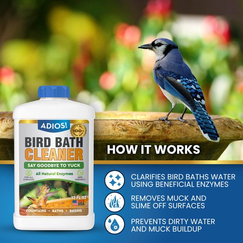 ADIOS! Bird Bath Cleaner for Outdoor Fountains and Bowls, Safely Cleans Metal, Glass and Stone (8oz)