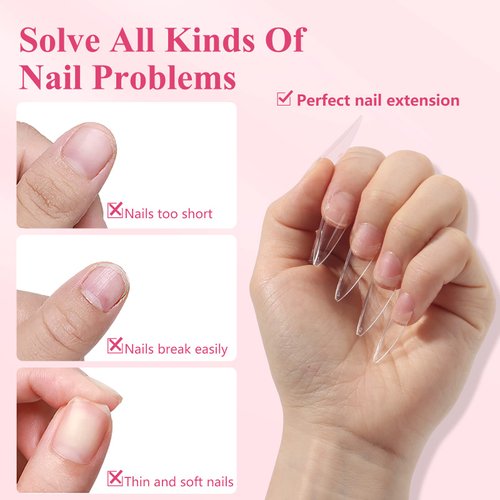 Quaferen Clear Stiletto Nail Tips, 500PCS Half Cover Soft Gel Nail Tips Medium Stiletto False Nails Almond Shape Curved Nail Tips for Acrylic Nails Salon Home DIY with Box 10Sizes