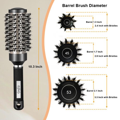 Elfirly Round Brush for Blow Drying, Ionic Tech Thermal Ceramic Round Hair Brush for Blow Out, Barrel Brush with Boar Bristles for Hair Curling, Styling (3 Pack - Barrel 1.3 inch, 1.7 inch, 2.1 inch)