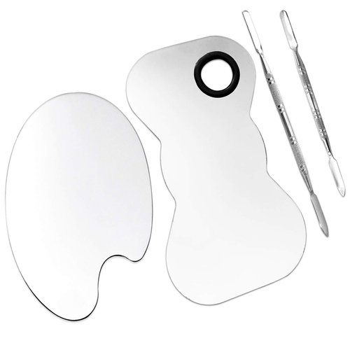 ACKLLR 2 Pack Professional Makeup Palette, 2 Types Pro Lady Stainless Steel Cosmetic Artist Spatula with Spatula Tool for Mixing Foundation
