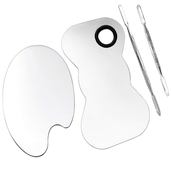 ACKLLR 2 Pack Professional Makeup Palette, 2 Types Pro Lady Stainless Steel Cosmetic Artist Spatula with Spatula Tool for Mixing Foundation