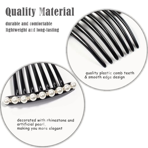 2 Pcs Pearl Hair Comb Black Hair Side Combs Clip Twist Comb Rhinestone Decorative Hair Combs for Women Accessories