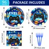 96Pcs 10th Birthday Video Game Party Supplies Blue 10th Plates and Napkins Tableware Set Level 10 Party Decorations for Boys Gamer Birthday 10 Year Old Party Favors for 24 Guests
