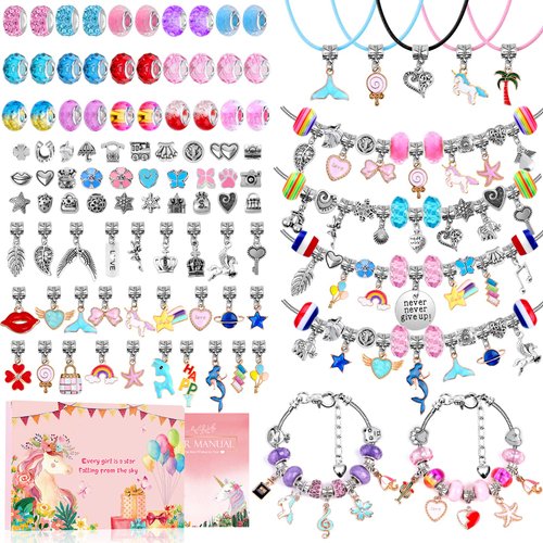 shynek 180 Pieces DIY Charm Bracelet Making Kit for Girls 8-12, Jewelry Making Kit for Girls with Bracelet Making Beads, Snake Chains for Girls Christmas Gift, Arts and Crafts