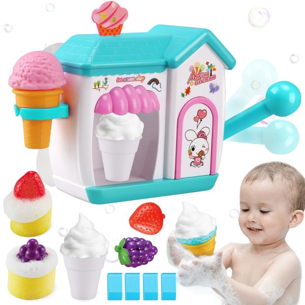 Gretex Toddler Bath Toys for 3 4 5 6 7 8 Years Old Girls, Bubble Ice Cream Maker Bath Toy, Shower Toys, Toddler Bath Toys Age 2-4, Bathtub Bubble Machine, Toy for 3 4 5 6 7 8 Years Old Boys Girls