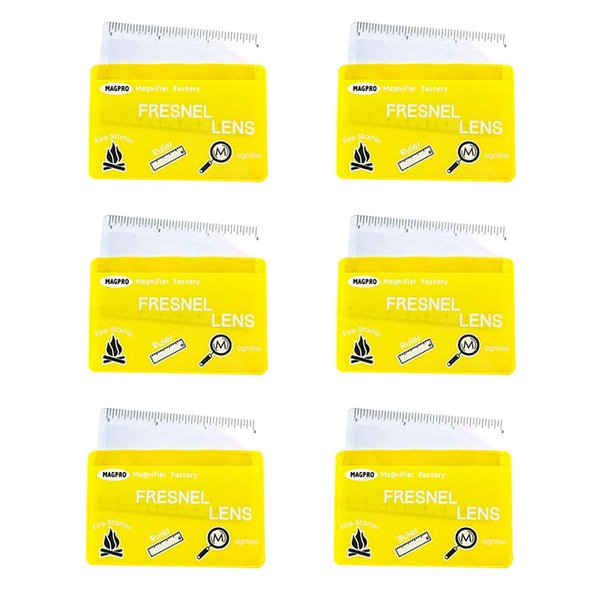 MagDepo 6 Pack Credit Card Size Magnifier Ruler Fresnel Lens Fire Starter Compact Plastic Magnifying Glass Wallet Pocket Magnifier for Reading Small Print, Maps, and Books -Yellow