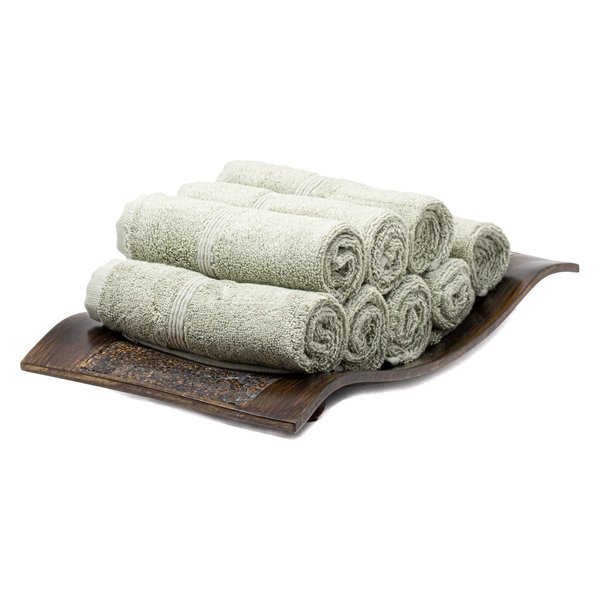 Mosobam 700 GSM Hotel Luxury Washcloths 13X13, Set of 8, Seagrass Green, Turkish Baby Bath Towel, Face Washcloth, Viscose Made from Bamboo - Turkish Cotton