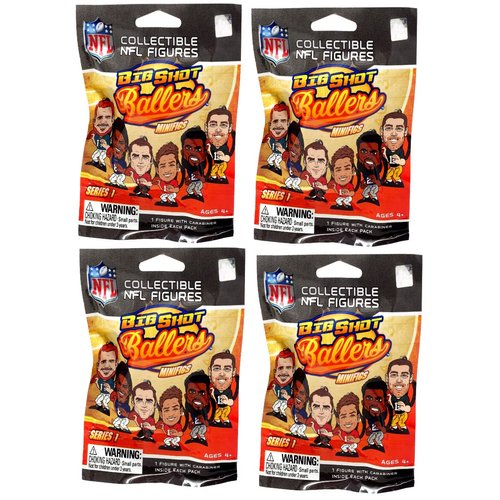 Teenymates Party Animal Big Shot Ballers 2020-21 NFL Series 1 Figures Blind Bags Gift Set Party Bundle - 4 Pack