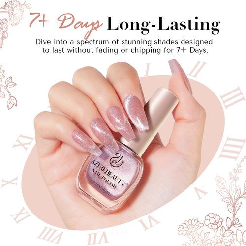 AZUREBEAUTY Cat Eye Nail Polish Set, Quick Dry Vegan Nude 2 Colors Nail Lacquer Natural Strengthening Treatment Kit DIY Salon at Home Women Gifts 2Pcs 0.34 fl oz