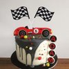 24Pcs Checkered Flag Cake Toppers,Glitter Race Car Cake Decorations, Racing Flags Cake Picks for Car Theme Party Supplies Baby Shower Kids Boys Birthday Party Supplies (Silver)