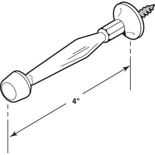 Prime-Line MP9134 Rigid Door Stop, 4 In. Reach, Diecast Construction, Brass Plated, White Rubber Tip, Baseboard Mount (5 Pack)
