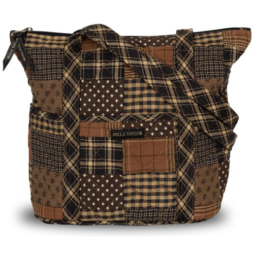 Bella Taylor Stride Shoulder Tote Bag for Women - Quilted Cotton Ironstone Black and Brown Patchwork
