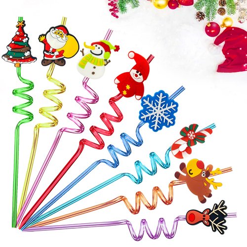 24 PCS Reusable Straws for Christmas Theme Party Birthday Decorations with 2 PCS Cleaning Brushes (Christmas tree)