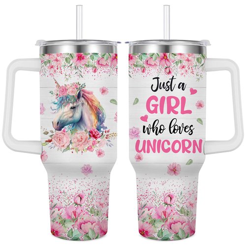 Jiaazerd Unicorn Tumbler for Unicorn Lover,40 oz Unicorn Insulated Water Bottle with Handle Straw Lid (Color 2)