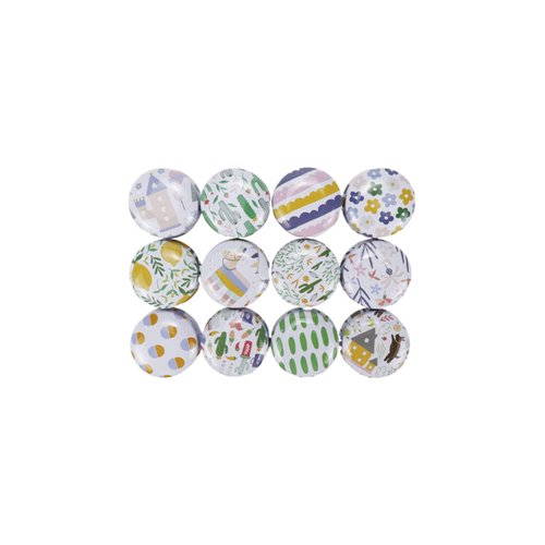 KUMGROT 12pcs Round Empty Colorful Metal Tin Metal Lipstick Container Mini Tin Cans for Candy Candle Powder Salve Eye Shadow Cartoon Pattern