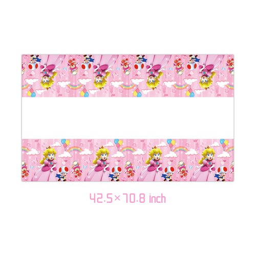 Fuyhiuous 2Pacs Princess Peach Tablecloth Disposable Tablecover Birthday Party Supplies and Decorations for Kid Boy Baby Shower Rectangle Tables 70"X42"