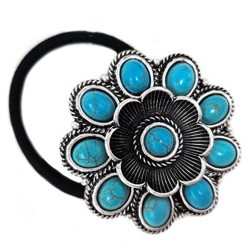 Emulily Western Turquoise Squash Blossom Hair band and Tie