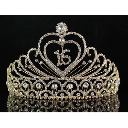 Janefashions Sweet Sixteen Years Old 16 16th Birthday Party Austrian Rhinestone Crystal Princess Tiara Crown With Hair Combs Jewelry T1629g Gold