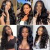mdgfge Body Wave Wig Synthetic Wavy Brazilian Virgin Body Wave Human Hair Wigs for Black Women Long Curly Black Wig Hair Extensions Natural Black Color (26 inch)