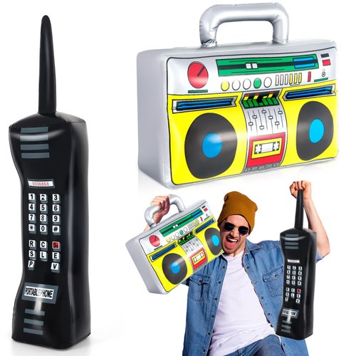 Inflatable Phone and Inflatable Radio Boombox,80s 90s Party Decorations,Hip Hop Party Decoration,Music Themed Party Decorations,Rappers B-Boys Costume Accessory for disco Retro Theme party Decorations