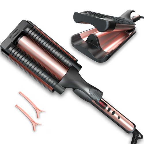 Novus 3 Barrel Waver Curling Iron: Anti-Scald, 1 inch Rapid Heating Wand with 3 Heat Settings, Temp Adjustable Portable Crimper for Deep Waves