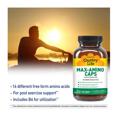 Country Life Maxi-Amino with 16 Free Form Amino Acids, 90 Vegetarian Capsules, Certified Gluten Free, Certified Vegetarian