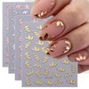 8pcs Gold Flower Leaf Nail Art Stickers 3D Self-Adhesive Metallic Nail Decals Floral Butterfly Nail Art Supplies Rose Gold Silver Petal Leaves Designs DIY Acrylic Nail Decorations for Women