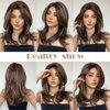 HAIRCUBE Brown Wigs for Women Light Brown Highlights Blonde Wig Natural Shoulder Length Layered Synthetic Wig for Daily Use