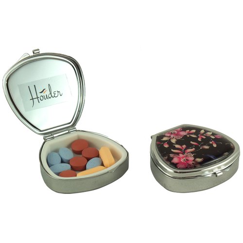 Houder Designer Pill Box - Decorative Pill Case with Gift Box - Carry Your Meds in Style (Orchids)