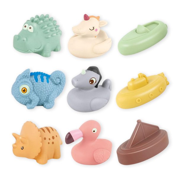 BYKASIST Mold Free Baby Bath Toys for Babies 6-12 Months 9 PCS No Hole Animal and Floating Boat Baby Bathtub Pool Shower Toys Christmas Birthday Gift for Toddlers Infants Girls Boys ﻿