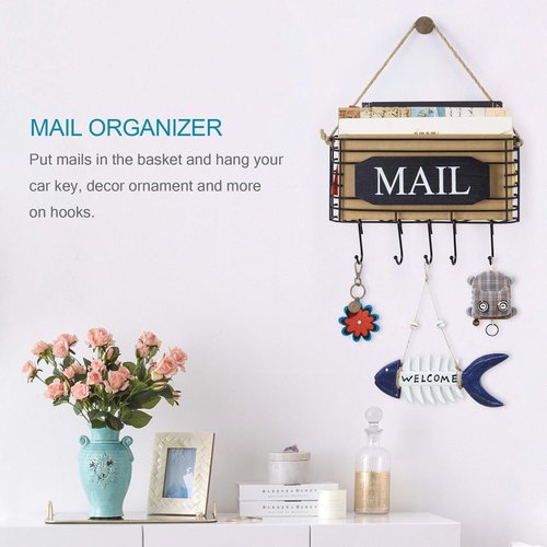 SRIWATANA Mail Key Holder for Wall, Mail Organizer Wall Mount, Small Size, Black