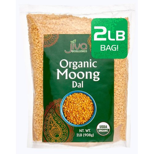 Jiva Organic Yellow Moong Dal 2 Pound - Non-GMO - Great for Kitchari - Split Mung Beans Washed