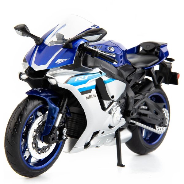 MSZ 1/12 Compatible for Yamaha YZF-R1 Motorcycle,Collector Motorcycle Replica with Display Stand and Helmet Keychain,Toy Motorcycles for 3-9 Year Old Boys Blue