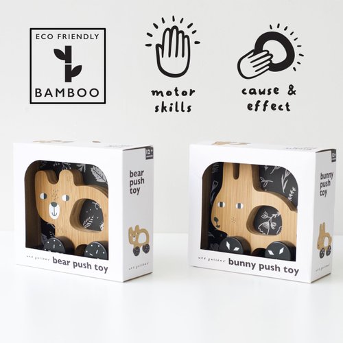 Wee Gallery Bunny Push Toy, Rolling Toy, Classic Motion Toys for Child Motor Skills, Balance, Roll Along Play, and Animal Nursery Decor (Baby, Toddler, Kids)