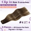 LaaVoo Clip in Hair Extensions Balayage Brown to Caramel Blonde Clip in Hair Extensions Real Human Hair Brown Balayage Human Hair Extensions Clip ins Silky Straight 14 Inch 80g/5pcs