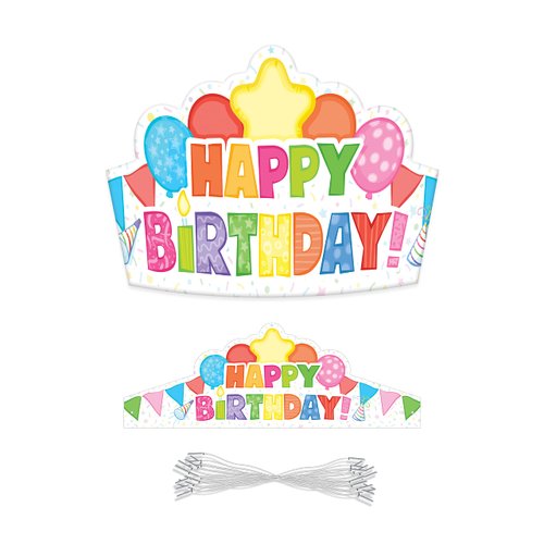 Carson Dellosa 30-Piece Paper Birthday Crowns for Kids, Colorful Classroom and Party Supplies, Happy Party Hats