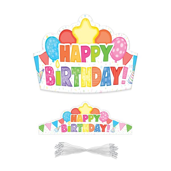 Carson Dellosa 30-Piece Paper Birthday Crowns for Kids, Colorful Classroom and Party Supplies, Happy Party Hats