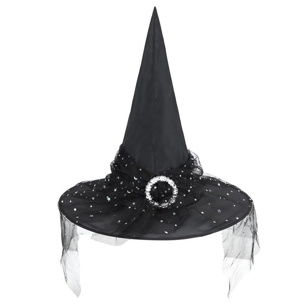 Zando Kids Halloween Witch Hat For Girls Women Lace Witches Hats for Decoration Wizard Hat Witch Kids Halloween Hat for Halloween Party Veil Toddler Witches Hat Black Witch Hat