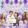YEOCU Birthday Decorations, Happy Birthday Banner with Birthday Balloons, Honeycomb Balls, Hanging Swirls, Circle Dots Garland, Happy Birthday Party Decorations for Women Men Boy Girl (Purple&Silver)