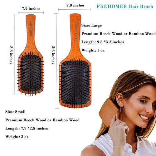 2024 FREHOMEE Hair Brush set with Rat Tail comb- Premium Hardwood Hairbrush,Boar Bristle Hairbrush for Men and Women,Men&Kids,Boys & Girls,Detangling Brush for Long,Curly or Any Type of Hair